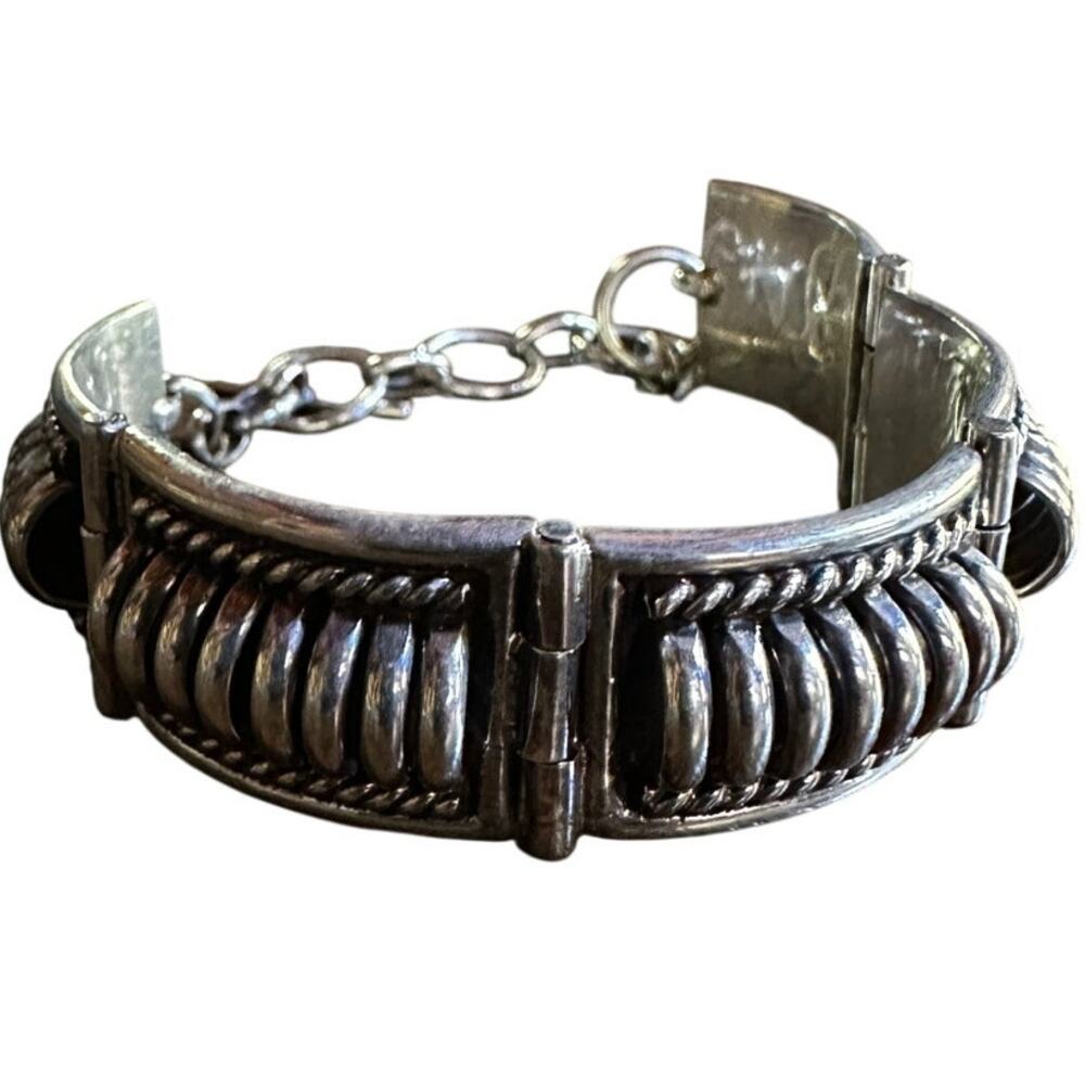 Vintage TC Sterling Silver Panel Bracelet 47.92g Adjustable 8.5โ